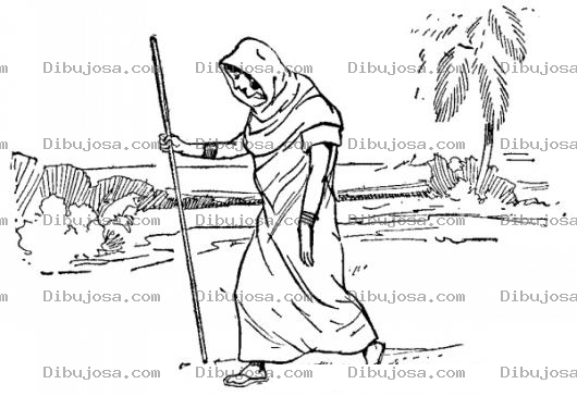 Dibujo para colorear Dibujo De Mujer Caminando En El Desierto Para Pintar Y Colorear