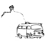 Dibujo para colorear Volando Barrilete Desde Un Carro Para Pintar Y Colorear