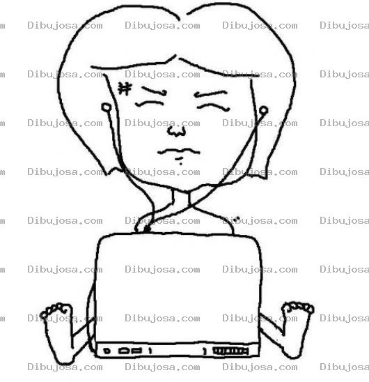 Dibujo para colorear Chinito Con Laptop Para Pintar Y Colorear