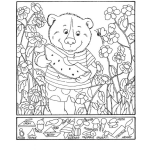 Dibujo para colorear Dibujos Escondidos Dibujo De Un Osito Sandillero Pero Tienes Que Encontrar Y Pintar Solo Los Objetos De Abajo