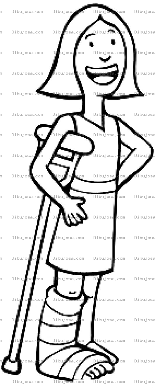 Dibujo para colorear Mujer Con Muletas Dibujo De Una Mujer Enyesada De Una Pierna Quebrada Para Pintar Y Colorear Chica Con Muleta En Su Brazo Derecho Por Haberse Quebrado La Pierna Derecha