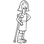 Dibujo para colorear Mujer Con Muletas Dibujo De Una Mujer Enyesada De Una Pierna Quebrada Para Pintar Y Colorear Chica Con Muleta En Su Brazo Derecho Por Haberse Quebrado La Pierna Derecha