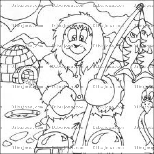 Dibujo para colorear Dibujo De Esquimal Pescador Para Colorear Esquimal Con Pesados Pinguino Y Su Iglu Al Fondo
