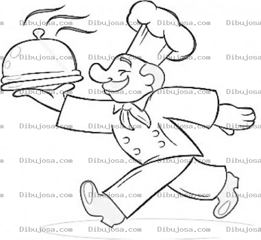 Dibujo para colorear Chef Con Comida Caliente Para Colorear