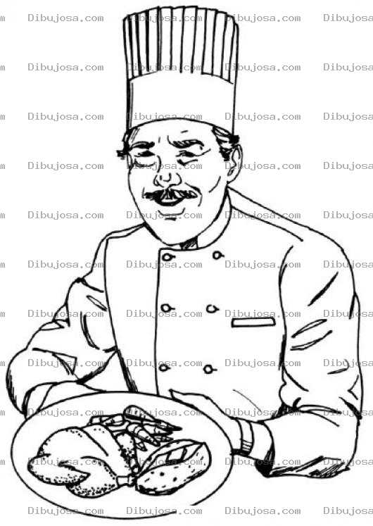 Dibujo para colorear Dibujo De Un Chef Con Plato De Pollo Frito Para Pintar Y Colorear