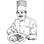 Dibujo para colorear Dibujo De Un Chef Con Plato De Pollo Frito Para Pintar Y Colorear