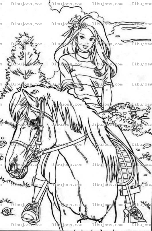 Dibujo para colorear Barbie a Caballo