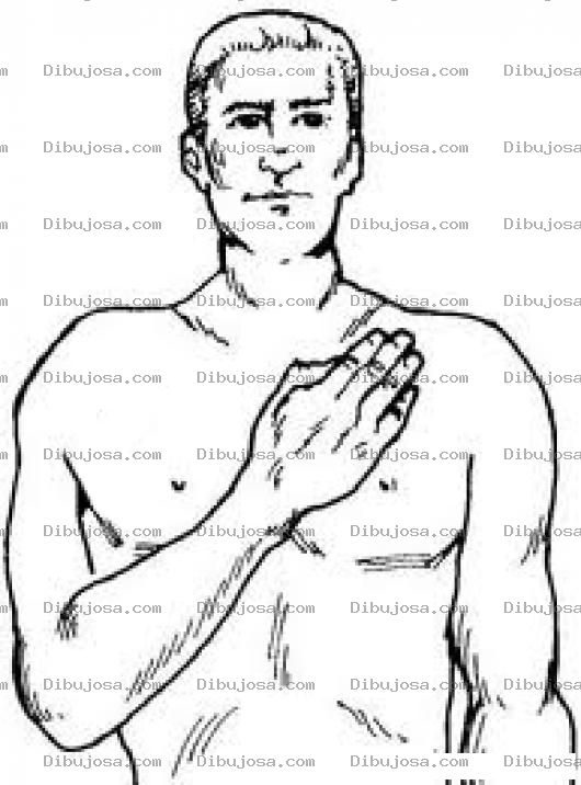 Dibujo para colorear Dibujo De Hombre Sin Camisa Con Mano En El Pecho Para Colorear