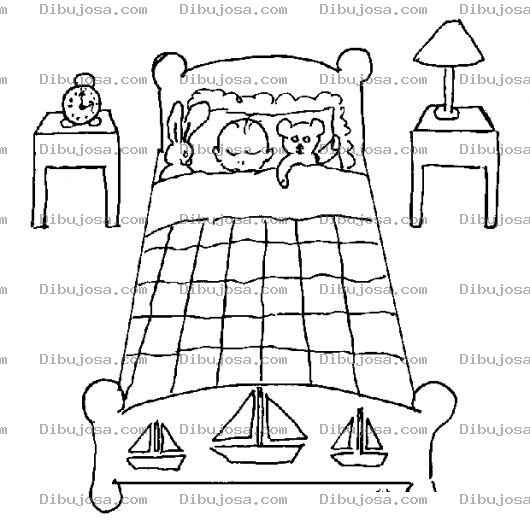 Dibujo para colorear Dibujo De Un Cuarto De Bebe Varon Para Pintar Y Colorear Recamara De Nino Durmiendo En Medio De Un Conejito Y Un Osito