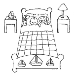 Dibujo para colorear Dibujo De Un Cuarto De Bebe Varon Para Pintar Y Colorear Recamara De Nino Durmiendo En Medio De Un Conejito Y Un Osito