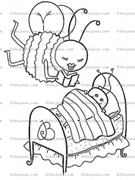 Dibujo para colorear Mama Abeja Leyendo Un Cuento A Su Hija Abejita Para Pintar Y Colorear