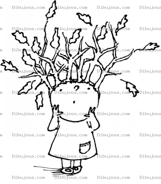 Dibujo para colorear Pelo De Bosque Para Pintar Y Colorear Arboles En La Cabeza En Una Nina
