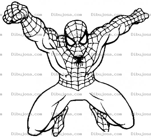 Dibujo para colorear Dibujo De Spiderman Volando Para Pintar Y Colorear Al Hombre Arana Con El Puno Al Frente De Espaiderman