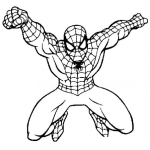 Dibujo para colorear Dibujo De Spiderman Volando Para Pintar Y Colorear Al Hombre Arana Con El Puno Al Frente De Espaiderman