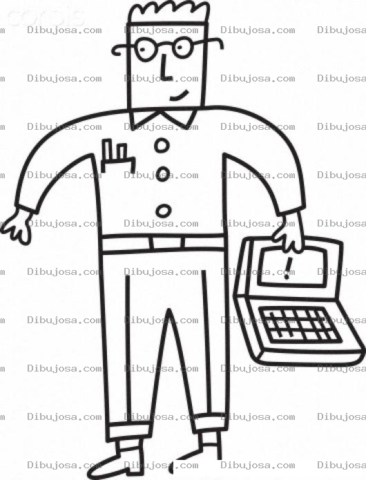 Dibujo para colorear Nerdo Con Laptop Para Pintar Y Colorear