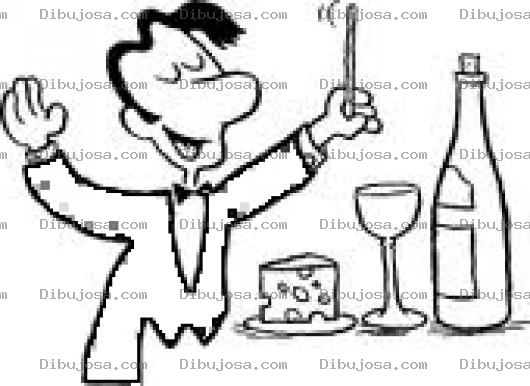 Dibujo para colorear Meseromago Dibujo De Un Mago Mesero Para Colorear Y Pintar A Un Magomesero Director De Orquesta Con Queso Vino Y Batuta