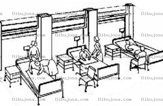 Dibujo para colorear Enfermos En Hospital Con Enfermeras Dibujo De Un Hospitalito Con Pacientes En Camillas Para Pintar Y Colorear Una Enfermeria Con Enfermeras Atendiendo Enfermos En Un Sanatorio