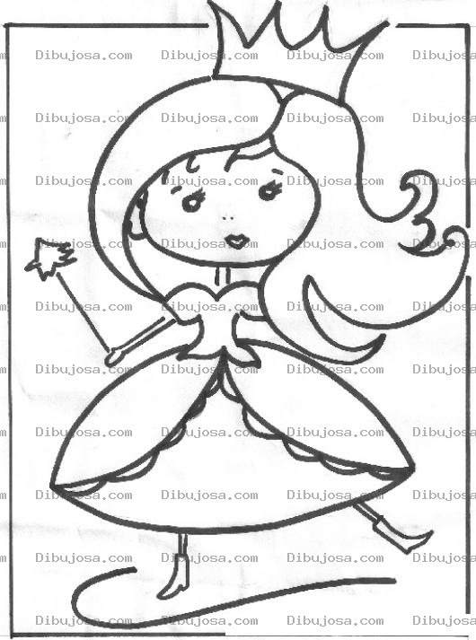 Dibujo para colorear Princesita Con Varita Magica Para Pintar Y Colorear