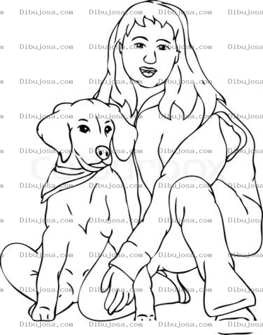 Dibujo para colorear Perroymujer Dibujo De Una Mujer Con Su Perro Para Pintar Y Colorear