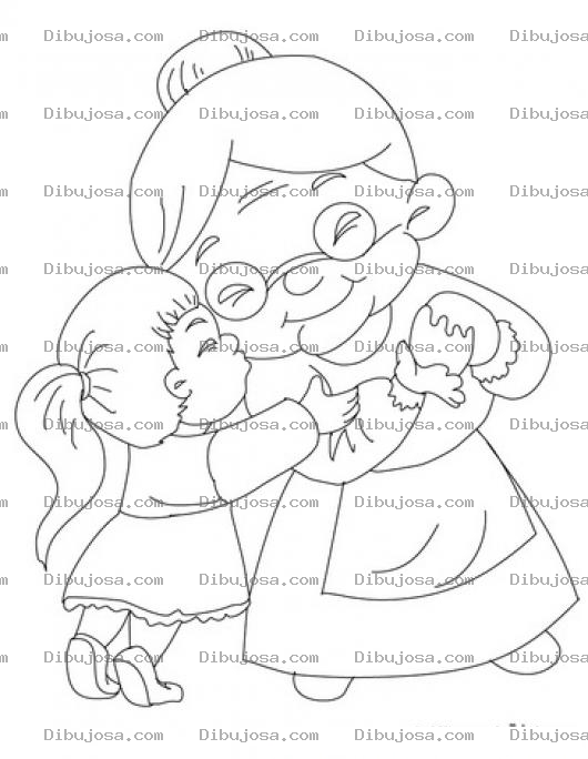 Dibujo para colorear Nietayabuelita Dibujo De Una Nieta Dandole Un Beso Y Un Abrazo A Su Abuelita Para Pintar Y Colorear Abuelitaynieta Abuela Y Nietecita