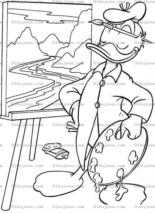 Dibujo para colorear Pato Donald Pintor Dibujo De Patodonald Pintando Un Paisaje Al Oleo Para Pintar Y Colorear A Donald El Artista