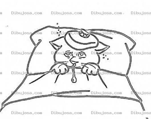 Dibujo para colorear Gatito Enfermo Para Pintar Y Colorear Gatoenfermo Con Temperatura Y Fiebre