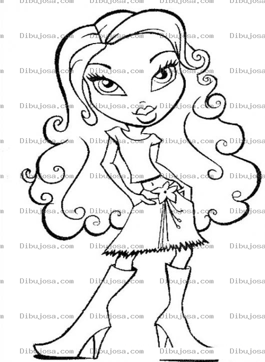 Dibujo para colorear Colorear Muneca Bratz en minifalda