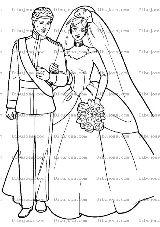 Dibujo para colorear La boda Real de Barbie