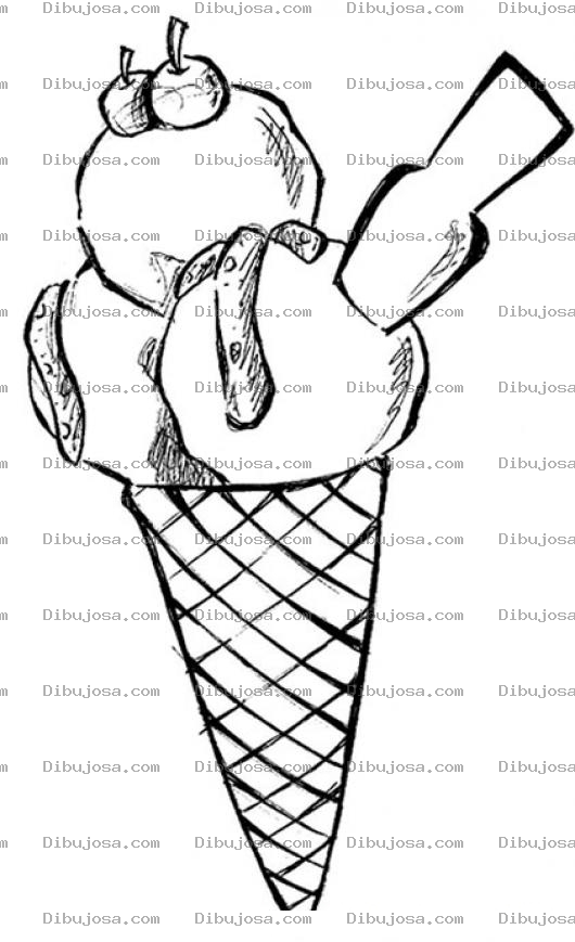 Dibujo para colorear Dibujo De Un Helado Con Cono Waffle De 3 Bolas Para Pintar Y Colorear