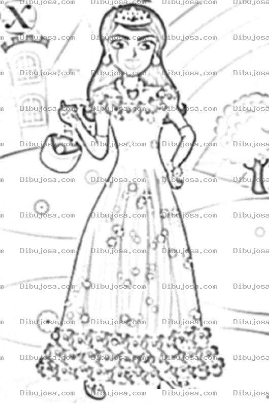 Dibujo para colorear Princesa Latina Dibujo De Una Princesa Hispana Con Vestido Largo Tiara Y Bolso De Mano Para Pintar Y Colorear Princesa Cejuda