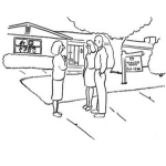 Dibujo para colorear Vendedora De Casas Para Pintar Y Colorear Corredora De Bienes Inmuebles Mostrando Una Casa A Pareja Interesada En Comprar Casa