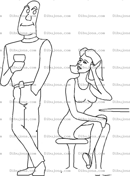 Dibujo para colorear El Coqueteo Dibujo De Una Pareja En Un Bar Para Pintar Y Colorear Hombre Coqueteando Con Una Mujer Sentada