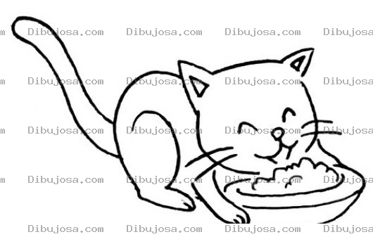 Dibujo para colorear Concentrado De Gato Dibujo De Plato De Gato Para Pintar Y Colorear Gato Comiendo