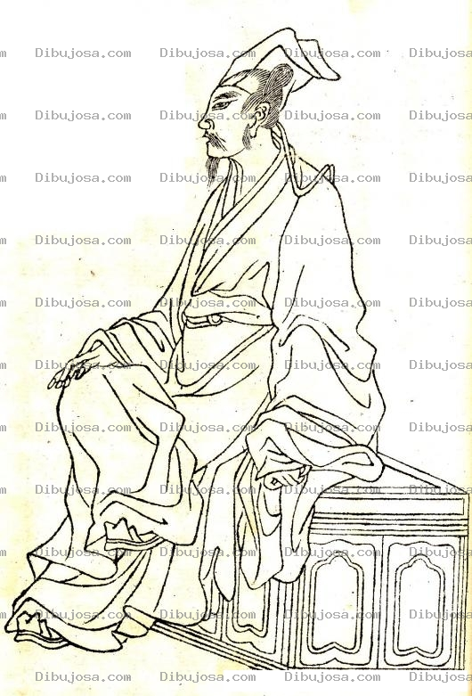 Dibujo para colorear Yuanchen Dibujo De Chino Antiguo Yuan Chen Sentado En Un Cofre Para Pintar Y Colorear