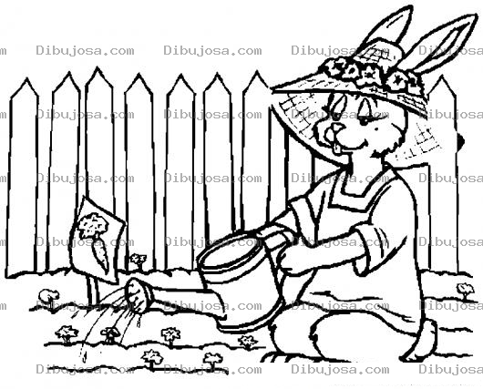 Dibujo para colorear Dibujo De Mama Coneja Regando Un Huerto Para Pintar Y Colorear