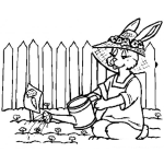 Dibujo para colorear Dibujo De Mama Coneja Regando Un Huerto Para Pintar Y Colorear
