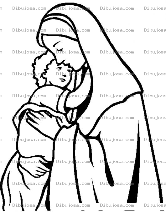 Dibujo para colorear Dibujo De La Virgen Maria Con Su Hijo Jesus Para Pintar Y Colorear