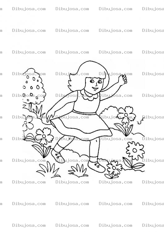 Dibujo para colorear Colorear nena jugando en el campo