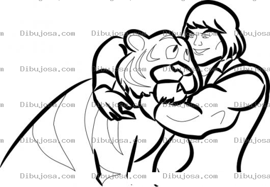 Dibujo para colorear Dibujo Del Principe Adamas Abrazando A Su Tigre Miedoso Para Pintar Y Colorear Principeadams De Los Amos Del Universo