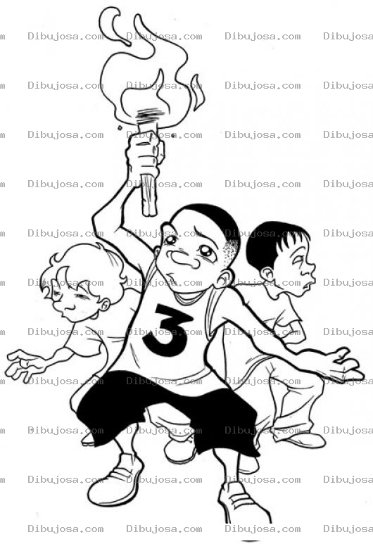 Dibujo para colorear Chicos Con Antorcha Para Pintar Y Colorear