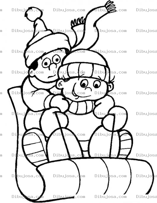 Dibujo para colorear Colorear ninos jugando en un trineo
