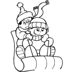 Dibujo para colorear Colorear ninos jugando en un trineo