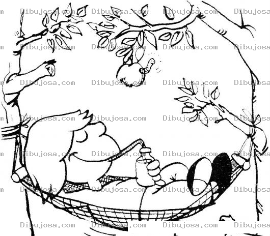 Dibujo para colorear Dibujo De Chico Descansando En Una Hamaca Para Pintar Y Colorear Manzanita Con Gusano