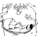 Dibujo para colorear Dibujo De Chico Descansando En Una Hamaca Para Pintar Y Colorear Manzanita Con Gusano