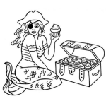 Dibujo para colorear Dibujo De Sirena Pirata Con Un Tesoro De Pastelitos Cubiletes Para Pintar Y Colorear Sirenitapirata