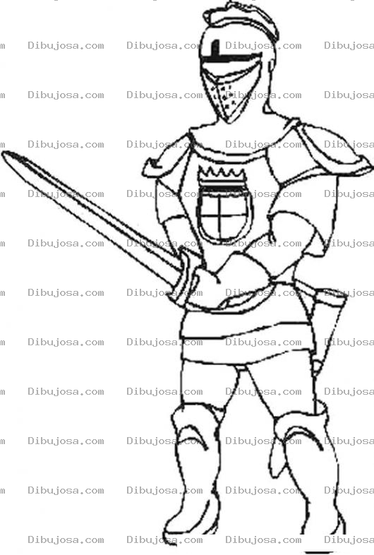 Dibujo para colorear Dibujo De Caballero Medieval Con Espada Desenvainada Para Pintar Y Colorear