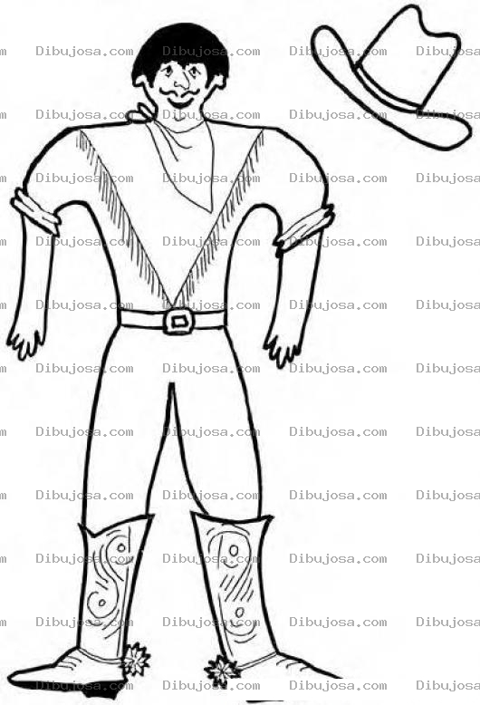 Dibujo para colorear Dibujo De Vaquero Con Sombrero Volado Al Viento Para Colorear