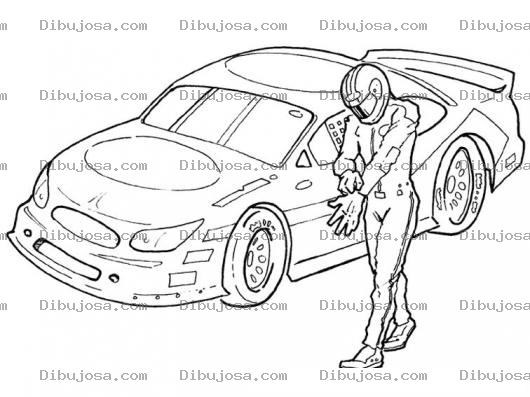 Dibujo para colorear Dibujo De Un Corredor De Autos Con Su Coche Deportivo Para Colorear Online