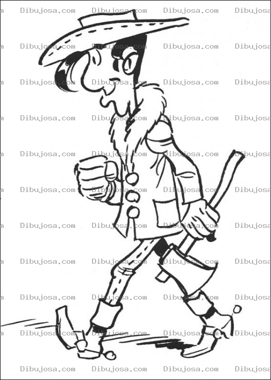 Dibujo para colorear Dibujo De Vaquero Flaco Caminando Con Un Hacha Para Pintar Y Colorear