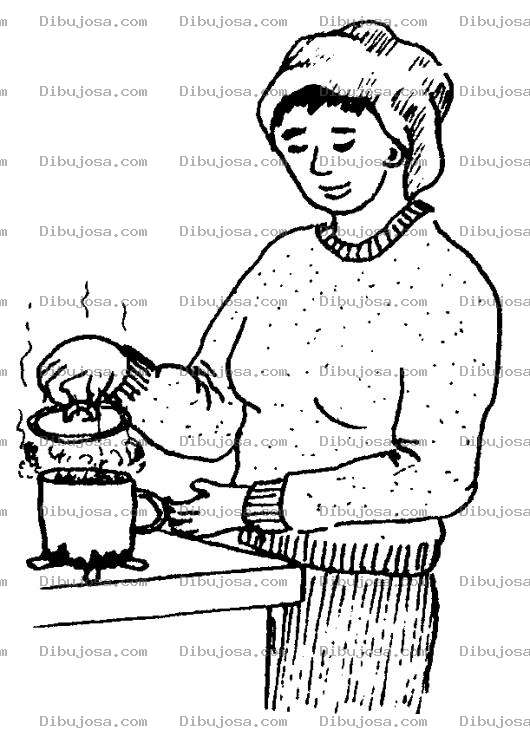 Dibujo para colorear Mujer Hirviendo Agua Para Colorear